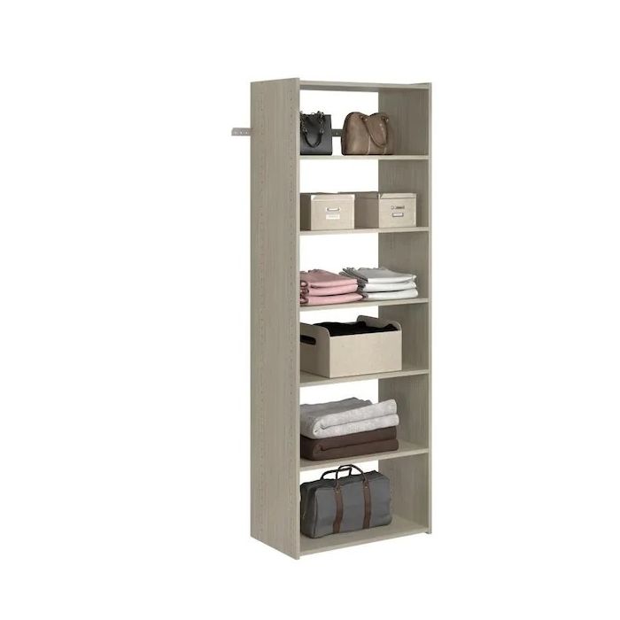 Essential Shelf Tower Closet Storage Wall Mounted Organizer Kit System with Shelves and Hanging Rod