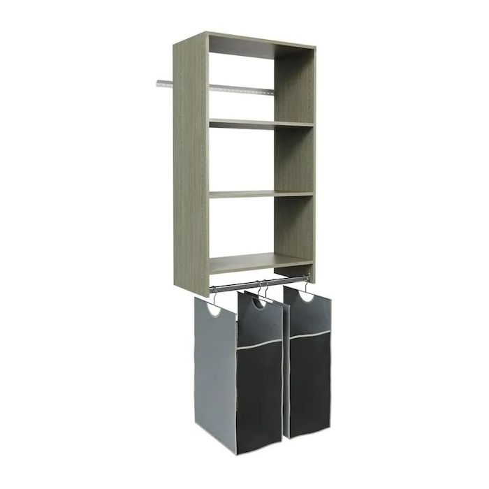 Wall Mounted Wardrobe Closet Storage Organizer Kit System with Shelves and Hanging Hamper Kit