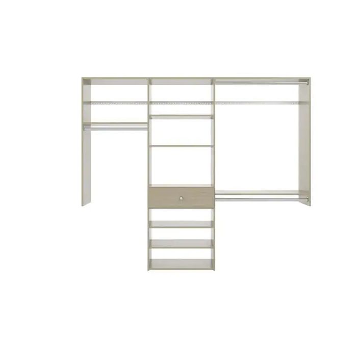 7 Foot Perfect Fit Reach In Closet Storage Wall Mounted Wardrobe Organizer Kit System with Shelves and Drawer