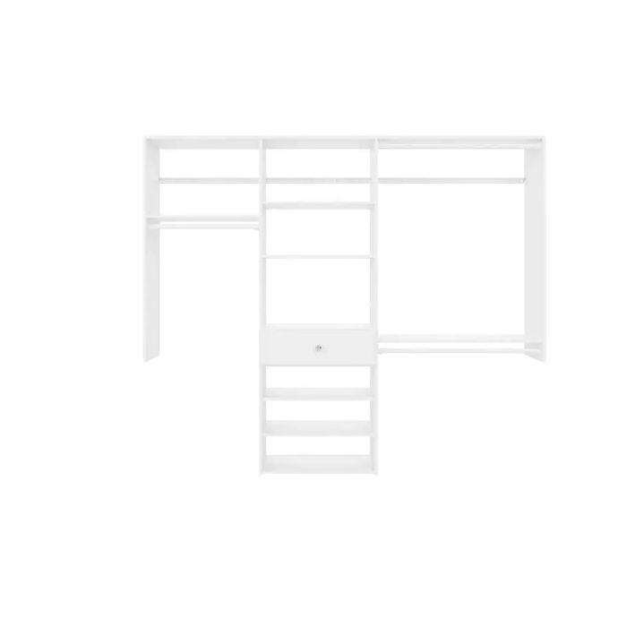 7 Foot Perfect Fit Reach In Closet Storage Wall Mounted Wardrobe Organizer Kit System with Shelves and Drawer