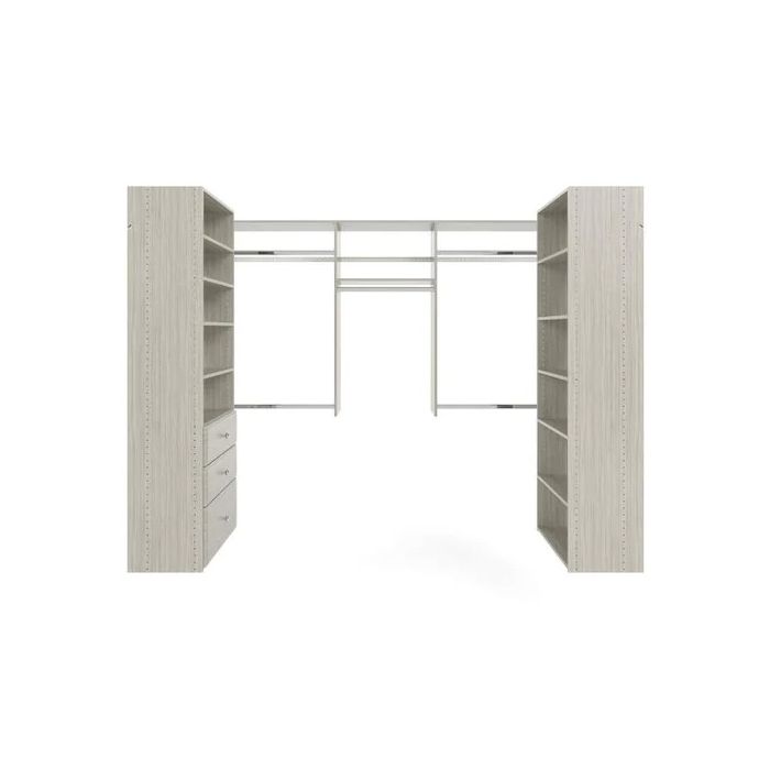 L Shaped Walk In Closet Storage Wall Mounted Wardrobe Organizer Kit System with Shelves and Drawers
