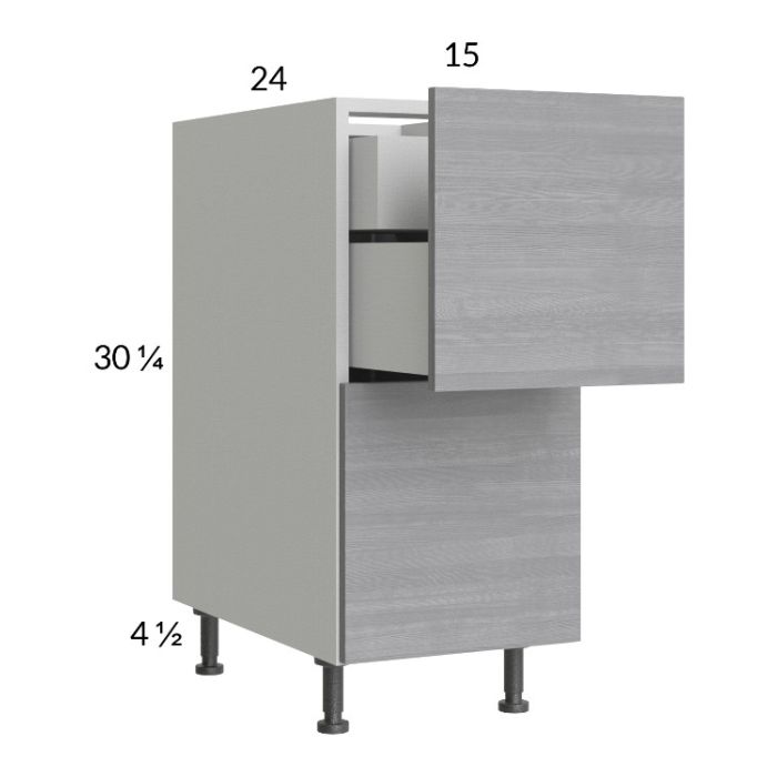 Euro Grey 15" 2-Drawer Base Cabinet with 1 Inner Drawer