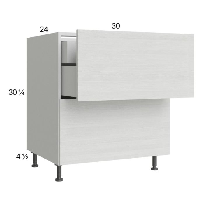 Euro White Grain 30" 2-Drawer Base Cabinet with 1 Inner Drawer