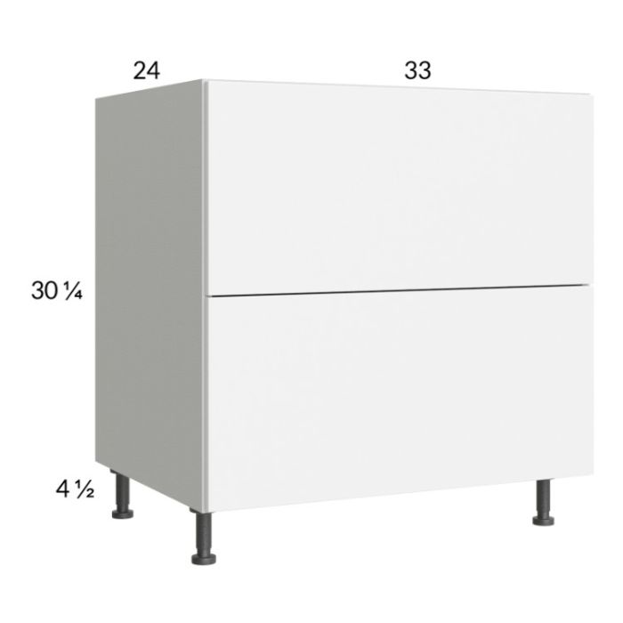 Euro Gloss White 33" 2-Drawer Base Cabinet with 1 Inner Drawer