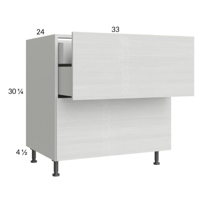 Euro White Grain 33" 2-Drawer Base Cabinet with 1 Inner Drawer