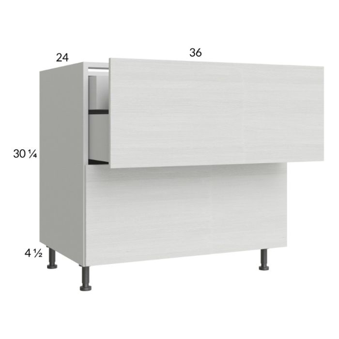 Euro White Grain 36" 2-Drawer Base Cabinet with 1 Inner Drawer
