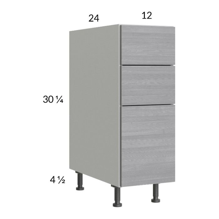 Euro Grey 12" 3-Drawer Base Cabinet
