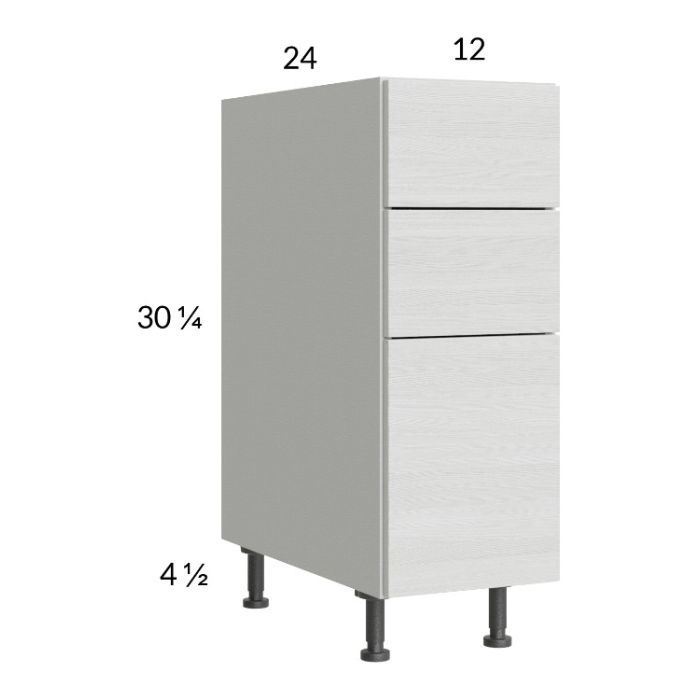 Euro White Grain 12" 3-Drawer Base Cabinet
