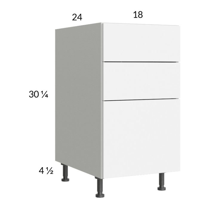 Euro Gloss White 18" 3-Drawer Base Cabinet