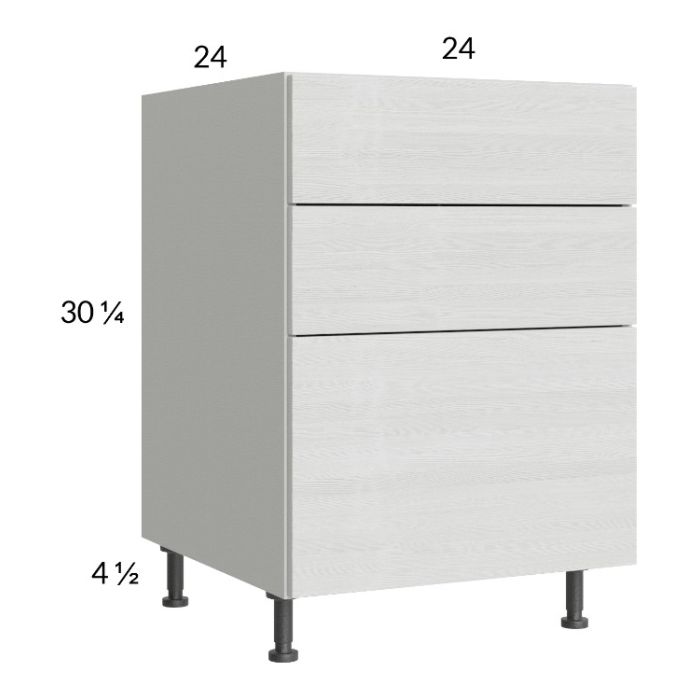Euro White Grain 24" 3-Drawer Base Cabinet