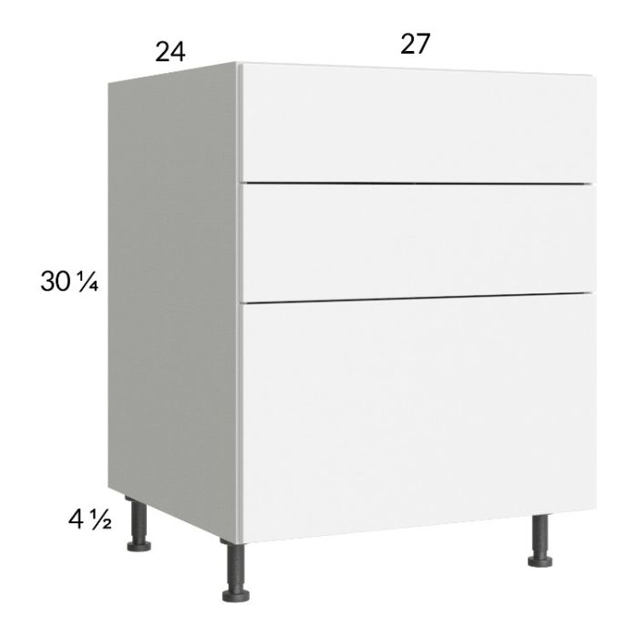 Euro Gloss White 27" 3-Drawer Base Cabinet