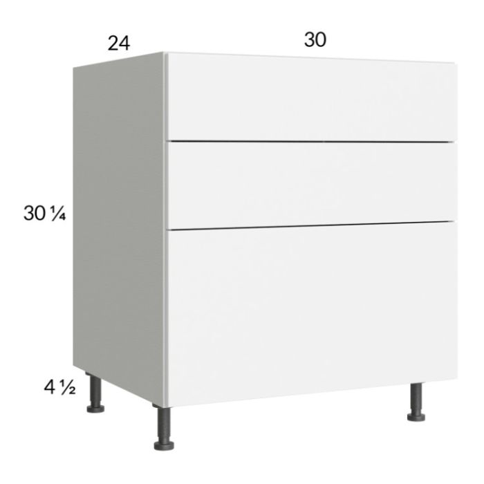 Euro Gloss White 30" 3-Drawer Base Cabinet