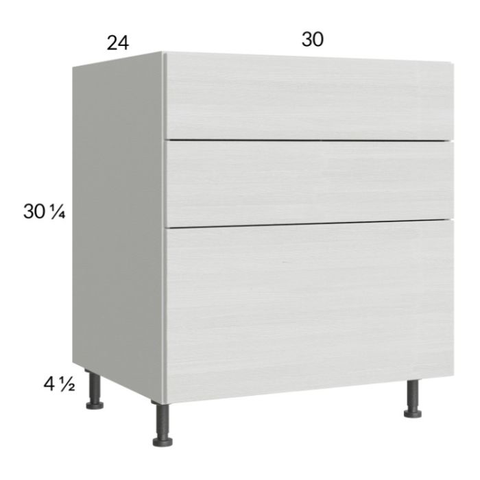 Euro White Grain 30" 3-Drawer Base Cabinet