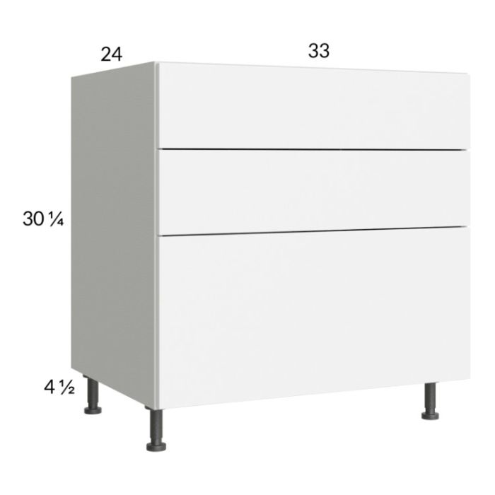 Euro Gloss White 33" 3-Drawer Base Cabinet
