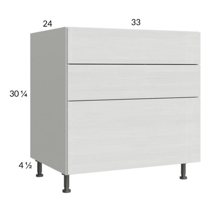 Euro White Grain 33" 3-Drawer Base Cabinet