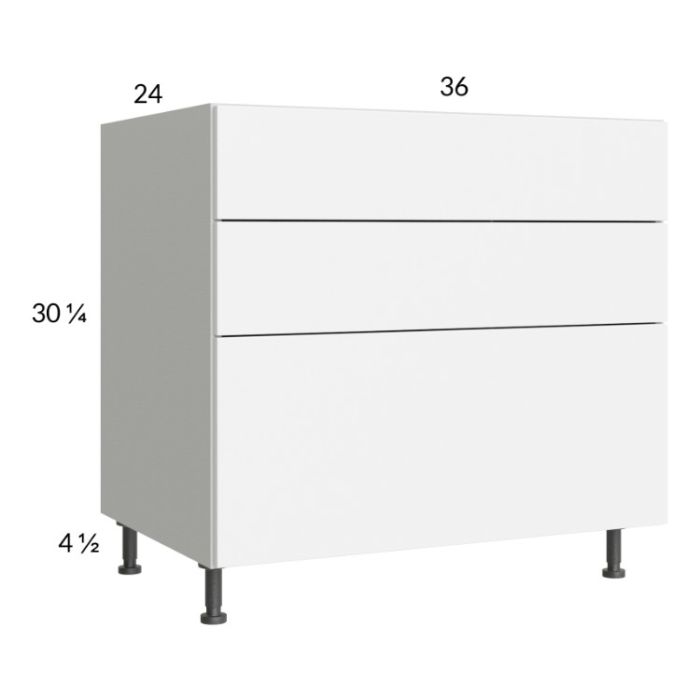 Euro Gloss White 36" 3-Drawer Base Cabinet