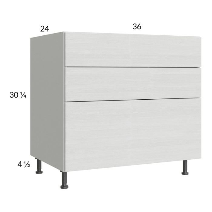 Euro White Grain 36" 3-Drawer Base Cabinet