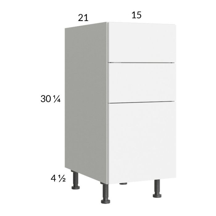 Euro Gloss White 15" 3-Drawer Vanity Base Cabinet