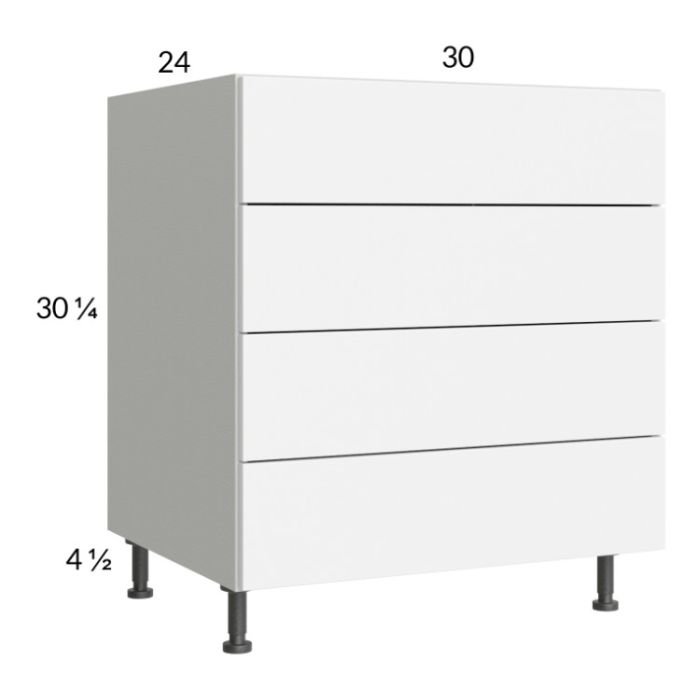Euro Gloss White 30" 4-Drawer Base Cabinet