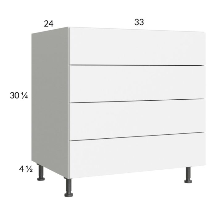 Euro Gloss White 33" 4-Drawer Base Cabinet