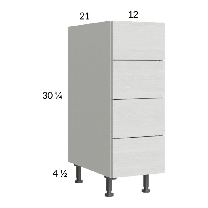 Euro White Grain 12" 4-Drawer Vanity Base Cabinet
