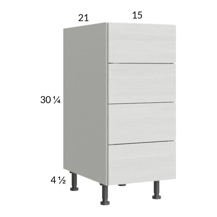 Euro White Grain 15" 4-Drawer Vanity Base Cabinet
