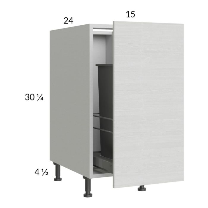 Euro White Grain 15" Full Height Door Base Cabinet with Single Trashcan Pullout