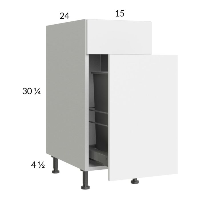 Euro Gloss White 15" Base Cabinet with Single Trashcan Pullout