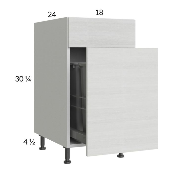 Euro White Grain 18" Base Cabinet with Single Trashcan Pullout