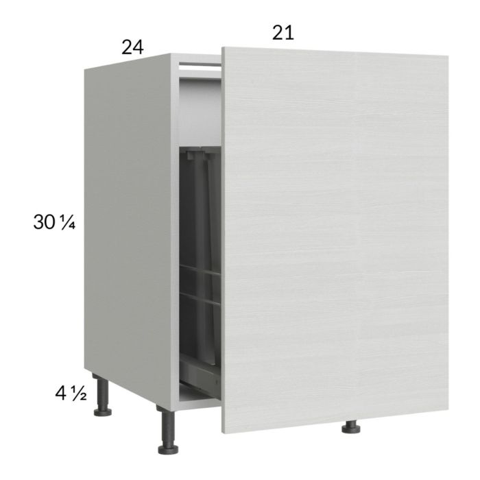 Euro White Grain 21" Full Height Door Base Cabinet with Single Trashcan Pullout