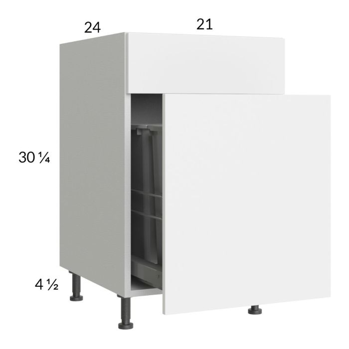 Euro Gloss White 21" Base Cabinet with Single Trashcan Pullout