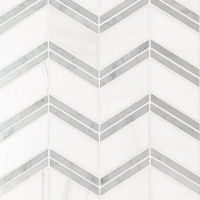 Bianco Dolomite Cheveron Mosaic Tile