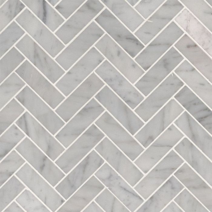 Carrara White 1" x 3" Herringbone Polished Tile