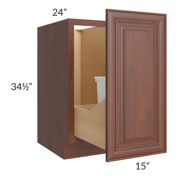 Cambridge Saddle Glaze 15" Full Height Door Base Cabinet with Single Trashcan Pullout