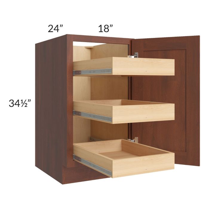 Cambridge Saddle Glaze 18" Full Height Door Base Cabinet with 3 Rollout Trays