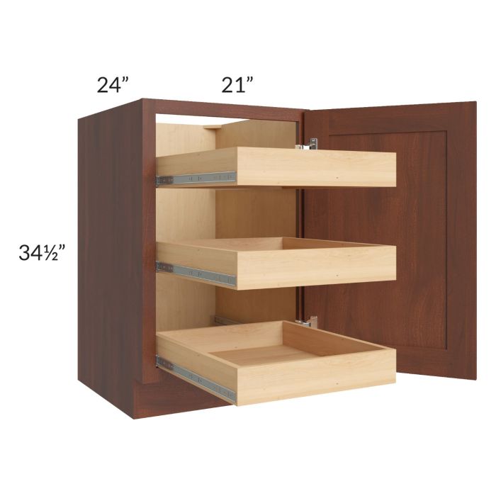 Cambridge Saddle Glaze 21" Full Height Door Base Cabinet with 3 Rollout Trays