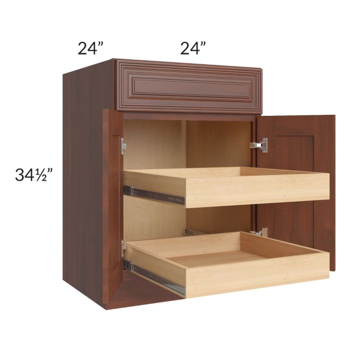 Cambridge Saddle Glaze 24" Base Cabinet with 2 Rollout Trays