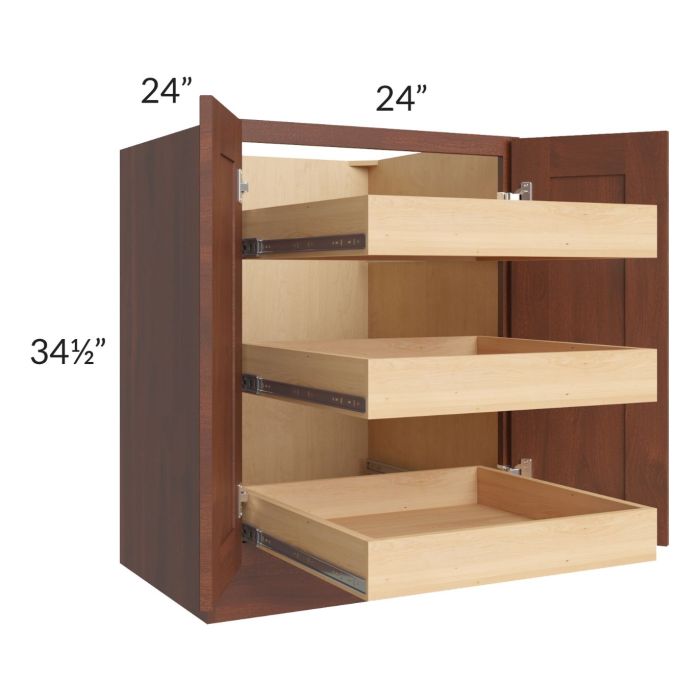 Cambridge Saddle Glaze 24" Full Height Base Cabinet with 3 Rollout Trays