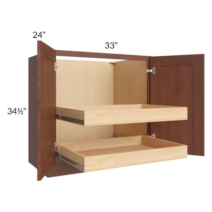 Cambridge Saddle Glaze 33" Full Height Base Cabinet with 2 Rollout Trays