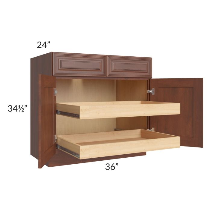 Cambridge Saddle Glaze 36" Base Cabinet with 2 Rollout Trays