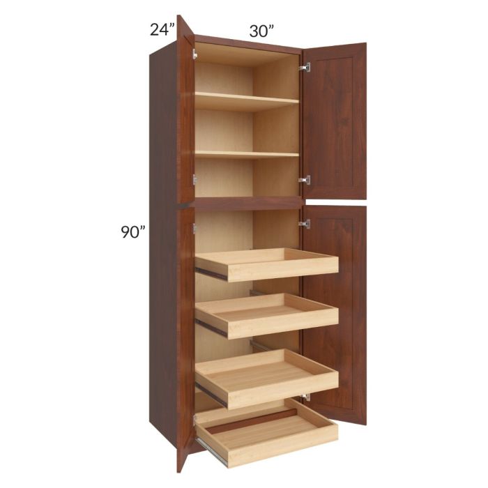 Cambridge Saddle Glaze 30x90x24 Wall Pantry Cabinet with 4 Rollout Trays