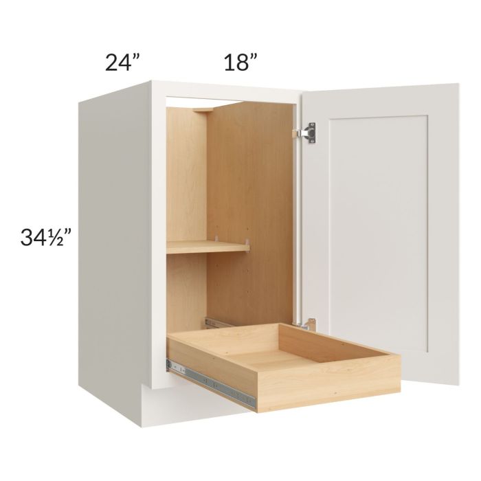 Cambridge Antique White Glaze 18" Full Height Door Base Cabinet with 1 Rollout Tray