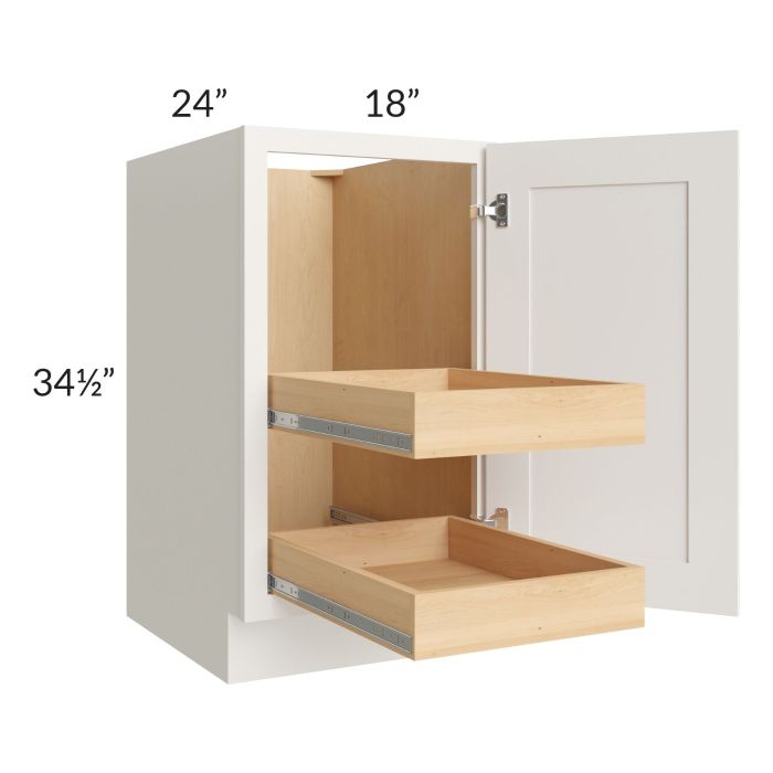 Cambridge Antique White Glaze 18" Full Height Door Base Cabinet with 2 Rollout Trays