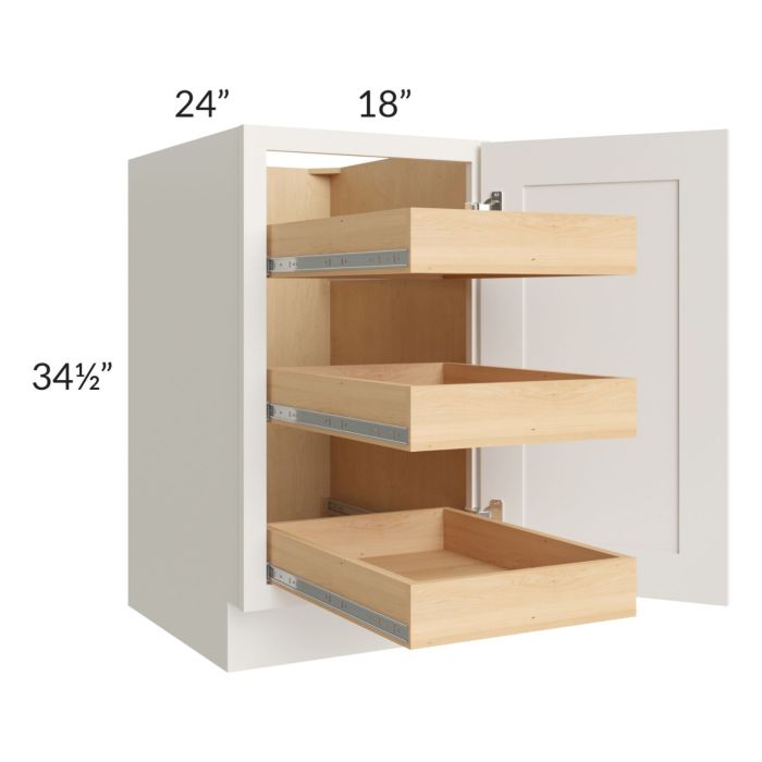 Cambridge Antique White Glaze 18" Full Height Door Base Cabinet with 3 Rollout Trays