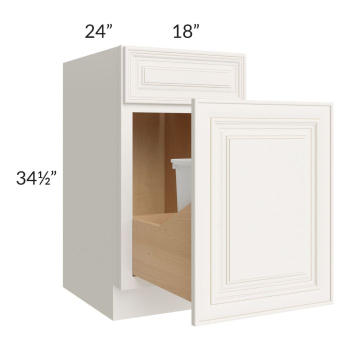 Cambridge Antique White Glaze 18" Base Cabinet with Double Trashcan Pullout