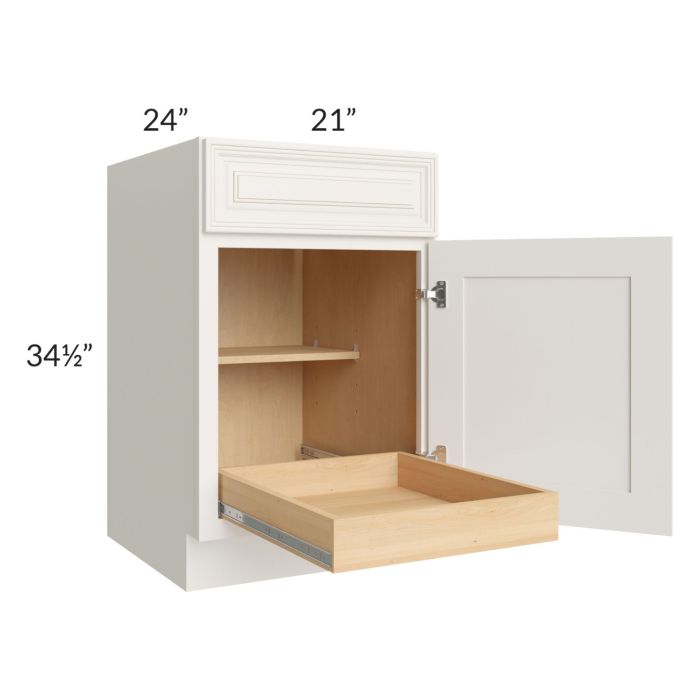 Cambridge Antique White Glaze 21" Base Cabinet with 1 Rollout Tray