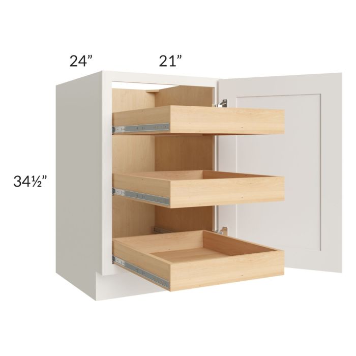 Cambridge Antique White Glaze 21" Full Height Door Base Cabinet with 3 Rollout Trays