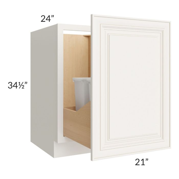 Cambridge Antique White Glaze 21" Full Height Door Base Cabinet with Double Trashcan Pullout
