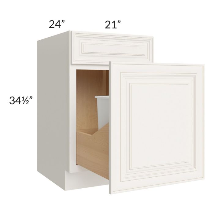 Cambridge Antique White Glaze 21" Base Cabinet with Double Trashcan Pullout