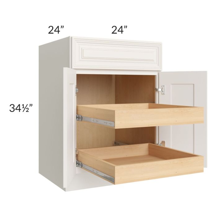 Cambridge Antique White Glaze 24" Base Cabinet with 2 Rollout Trays